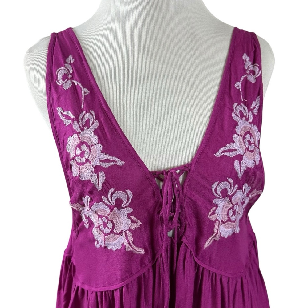 Free People Bohemian Embroidered Aida Mini Slip Dress Purple Small Summer NWT - Picture 6 of 15